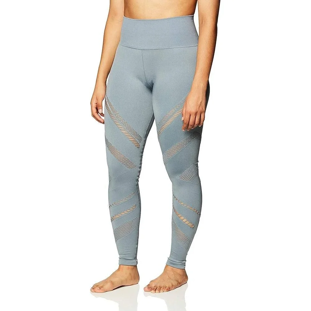 Alo Yoga Blue Grey Seamless High Waist Interlace Mesh‎ Ribbed Leggings Medium
